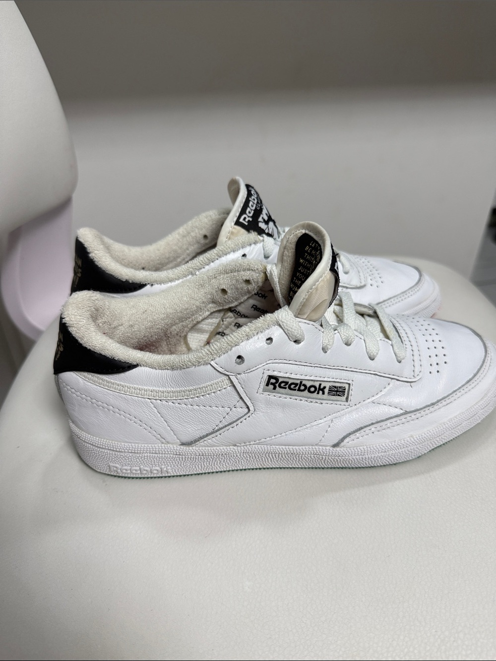 Reebok White Leather Sneakers with Black Heel Tab